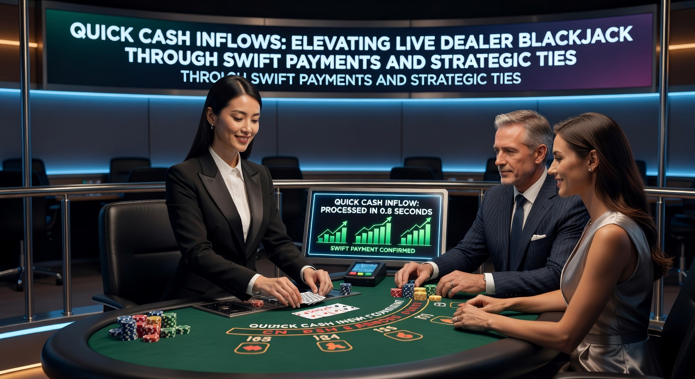 Live-Dealer-Blackjack-Tisch mit digitalen Zahlungssymbolen und schnellen Transaktionsgrafiken, die den Fokus auf rasante Auszahlungen legen